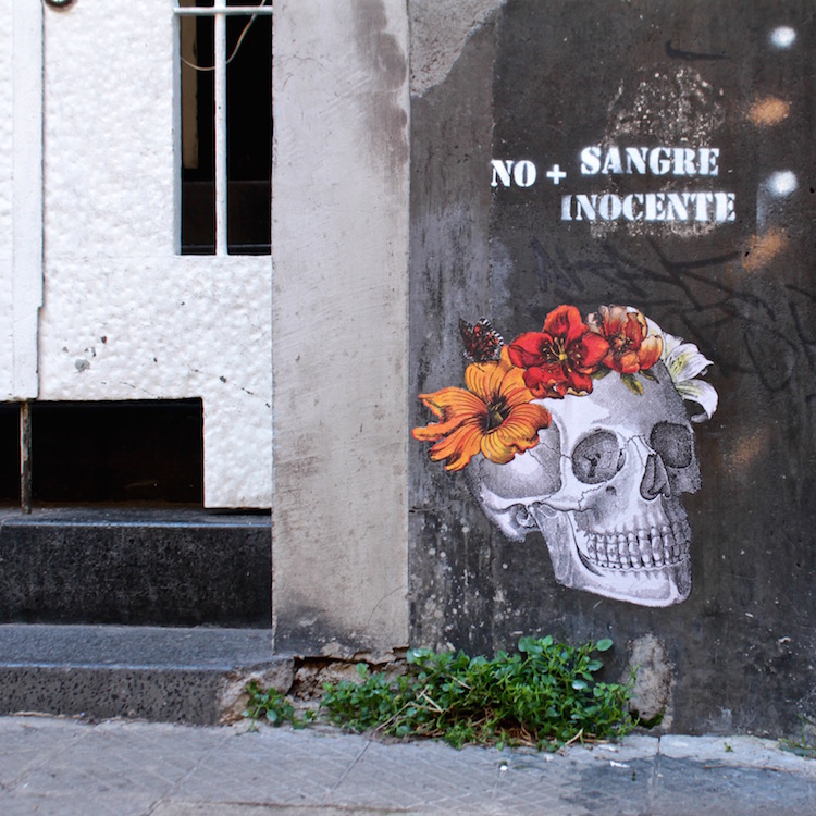 No more innocent blood - street collage, Santiago Chile